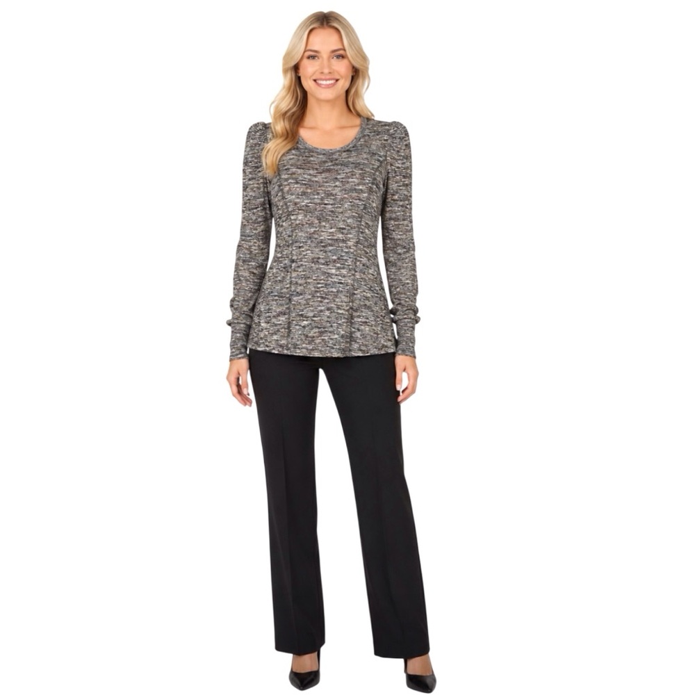 STATUS By Chenault Marled Knit Puffed Sleeve Pullover Top Small